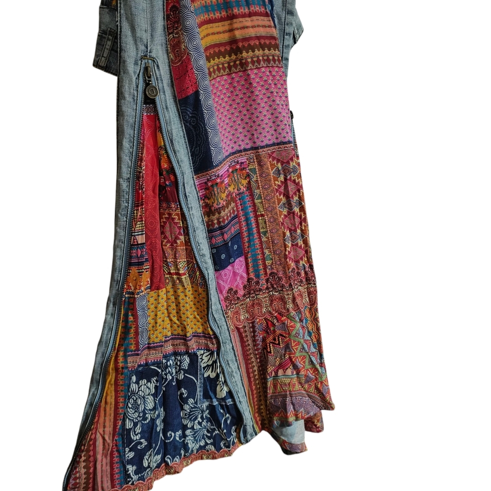 Desigual Wearable Art Multicolor Patchwork Denim Creative Artistic Maxi Skirt - Picture 9 of 16